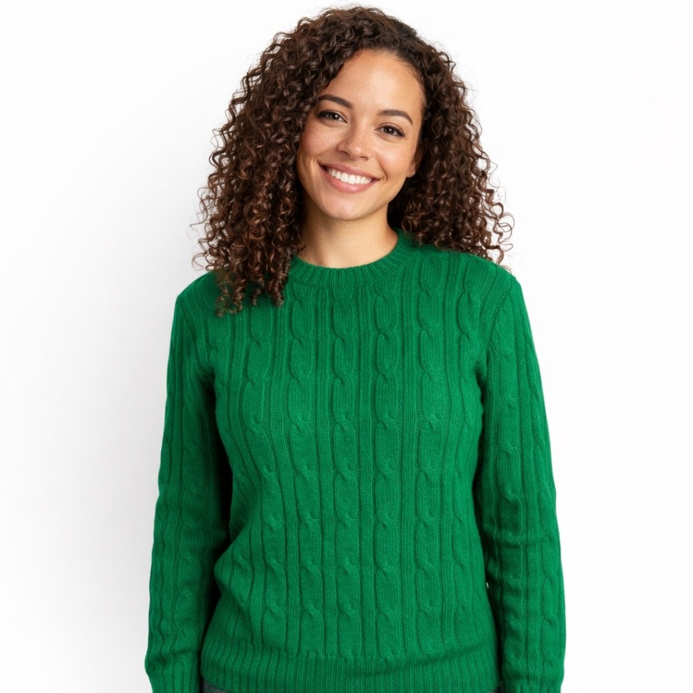 Hunt Club Men's  LT 100% Wool Cable Knit Crewneck Sweater‎ Green Vintage 42-44